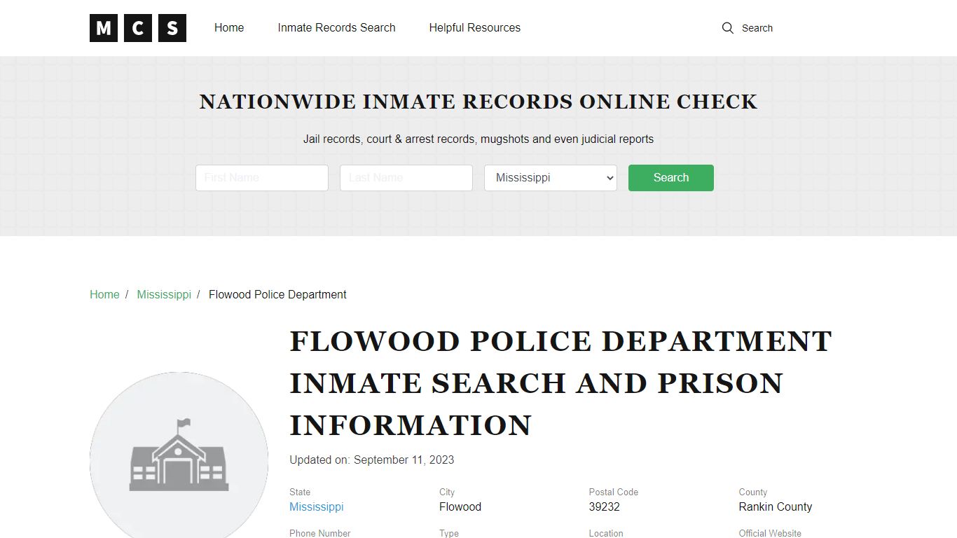 Flowood Police Department Inmate Search and Prison Information